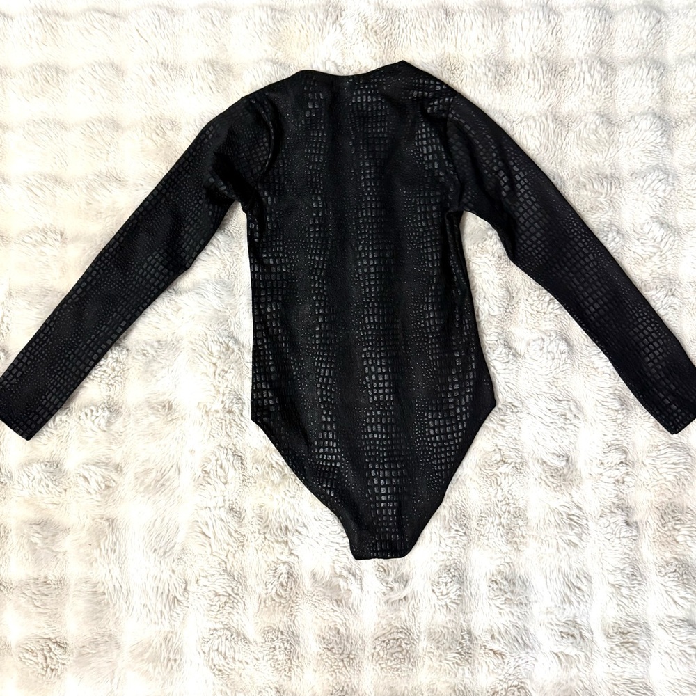Black Long Sleeve Snake Print Bodysuit - Picture 4 of 4